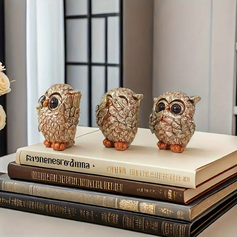 3pcs Creative Big-Eyed Golden Owls