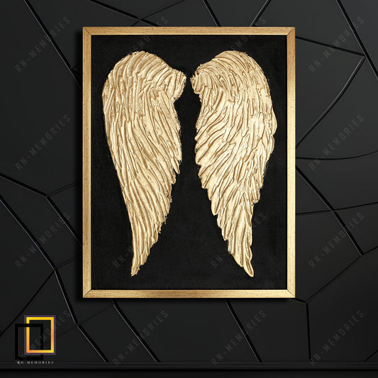 Abstract Golden Angel Wings Canvas Painting