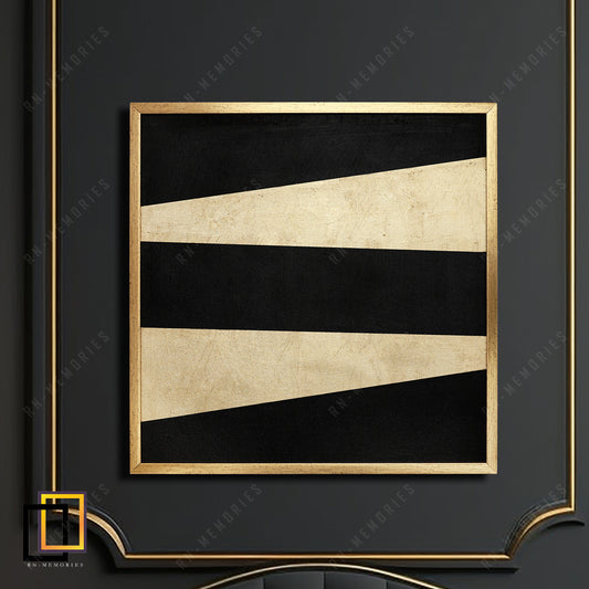 Luxury Abstract Geometric Gold and Black Canvas Painting