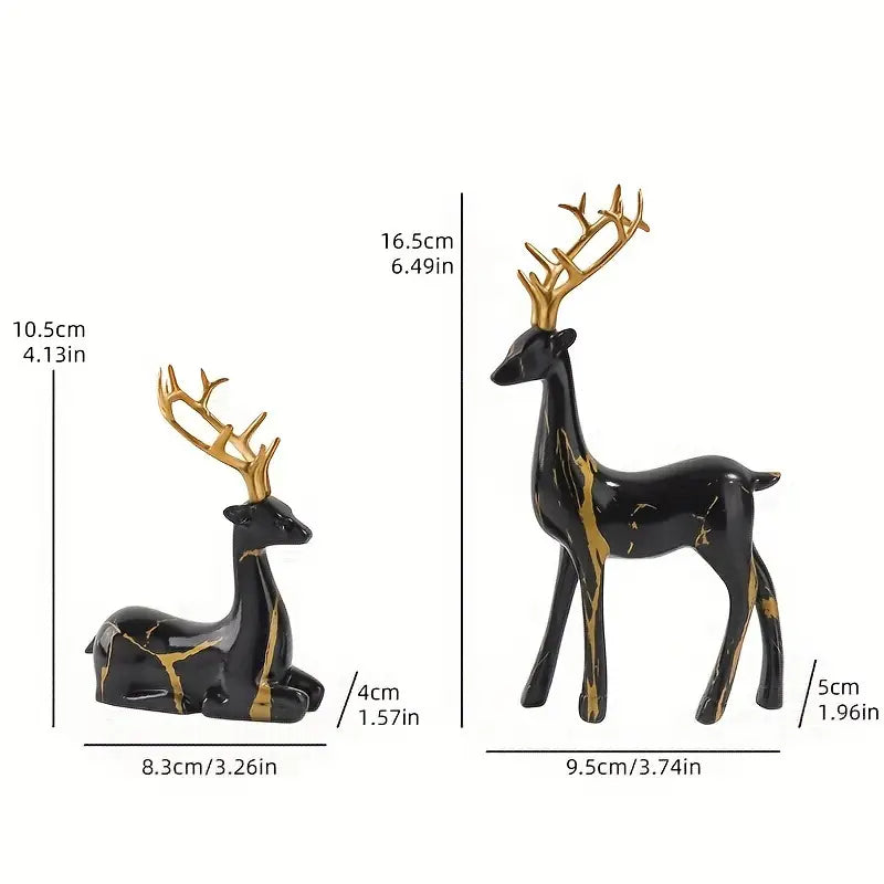 2pcs Black Golden Deer Sculpture Decoration