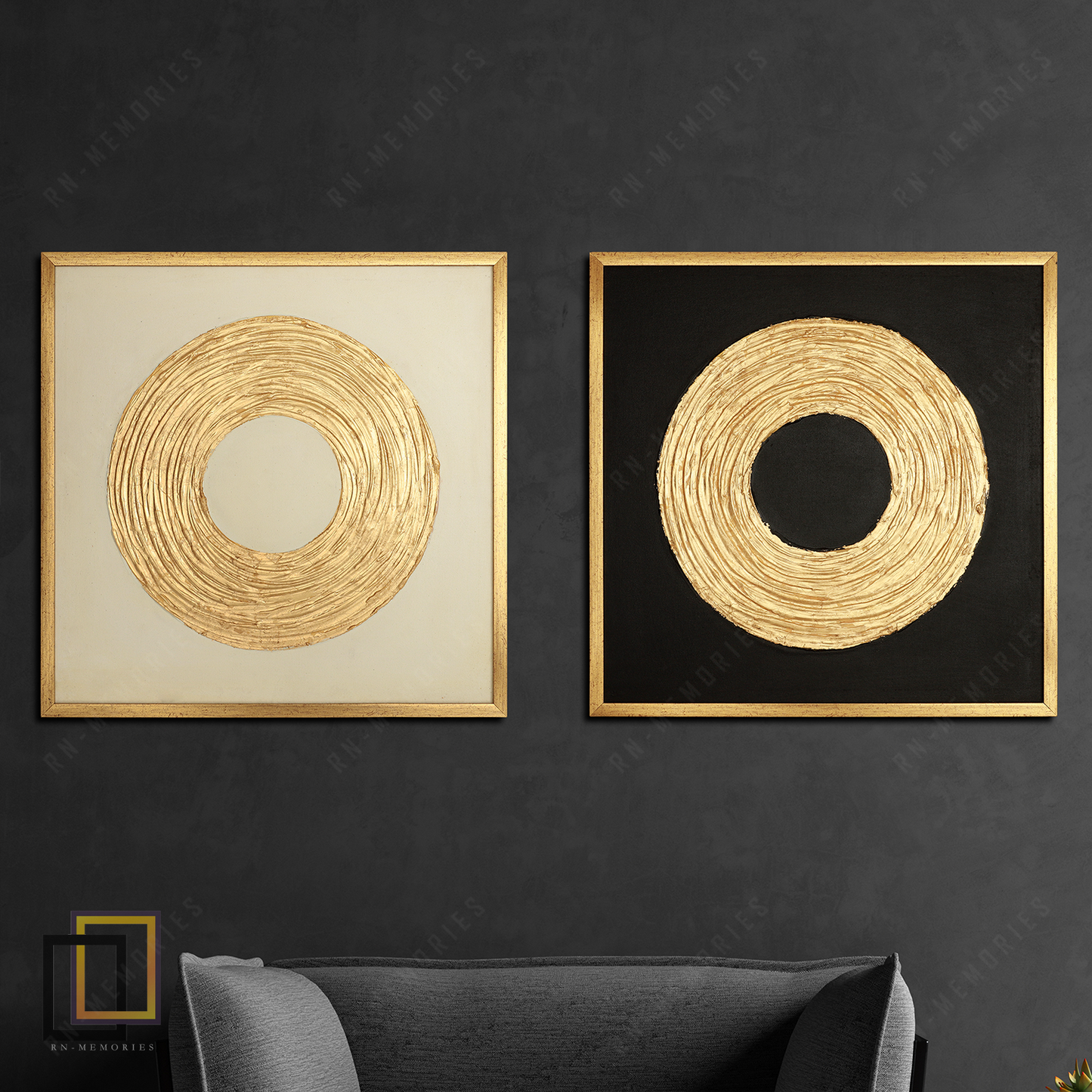 Pair of Golden Luxury Circle Handmade Art