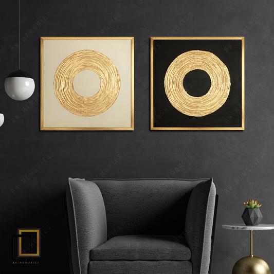 Pair of Golden Luxury Circle Handmade Art