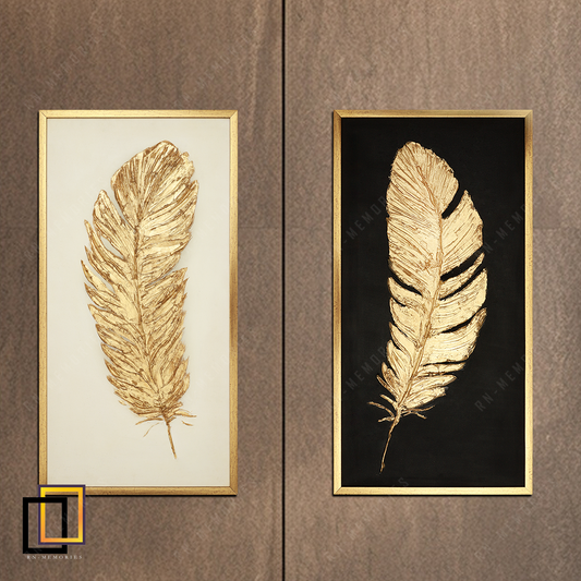 Pair of Golden Feathers Handmade Art