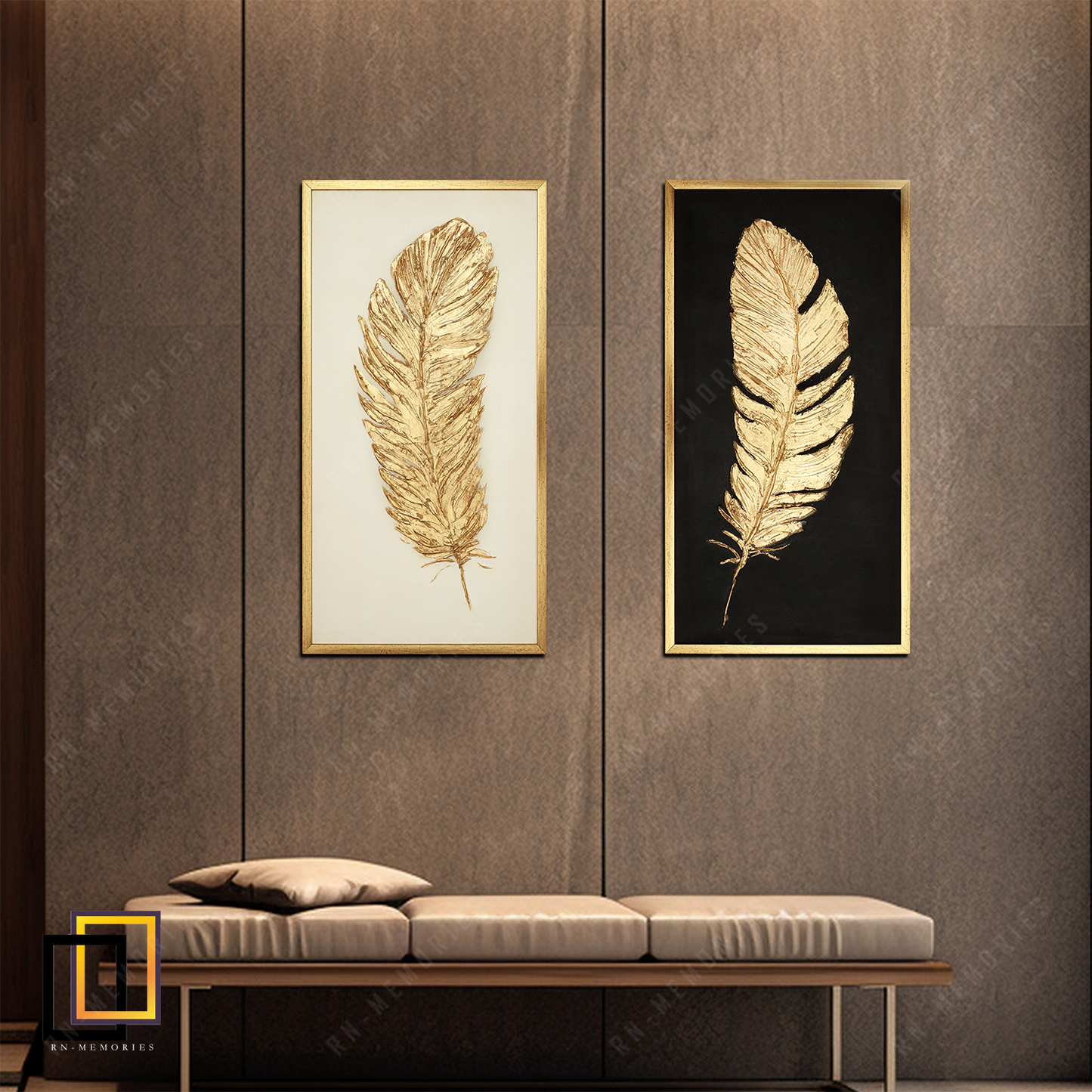 Pair of Golden Feathers Handmade Art