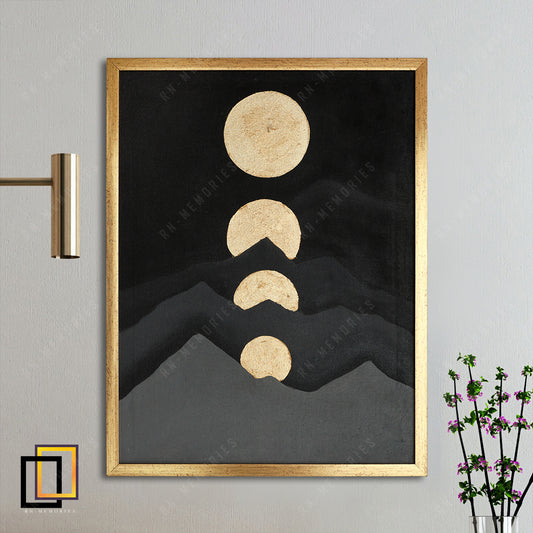 Nordic Full Moon Mountain Framed Canvas Painting