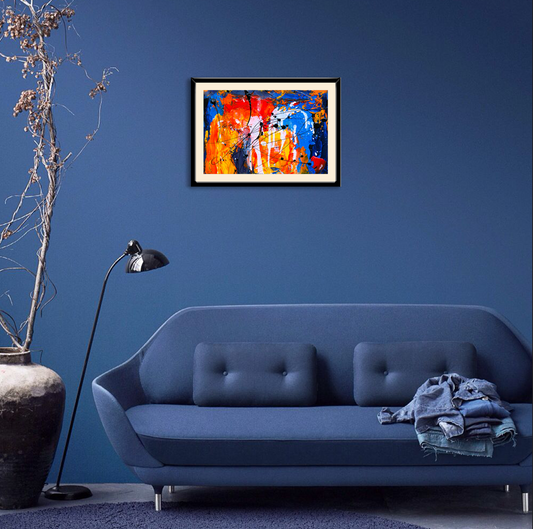 Dynamic Orange and Blue Abstractions - Art Framed Poster