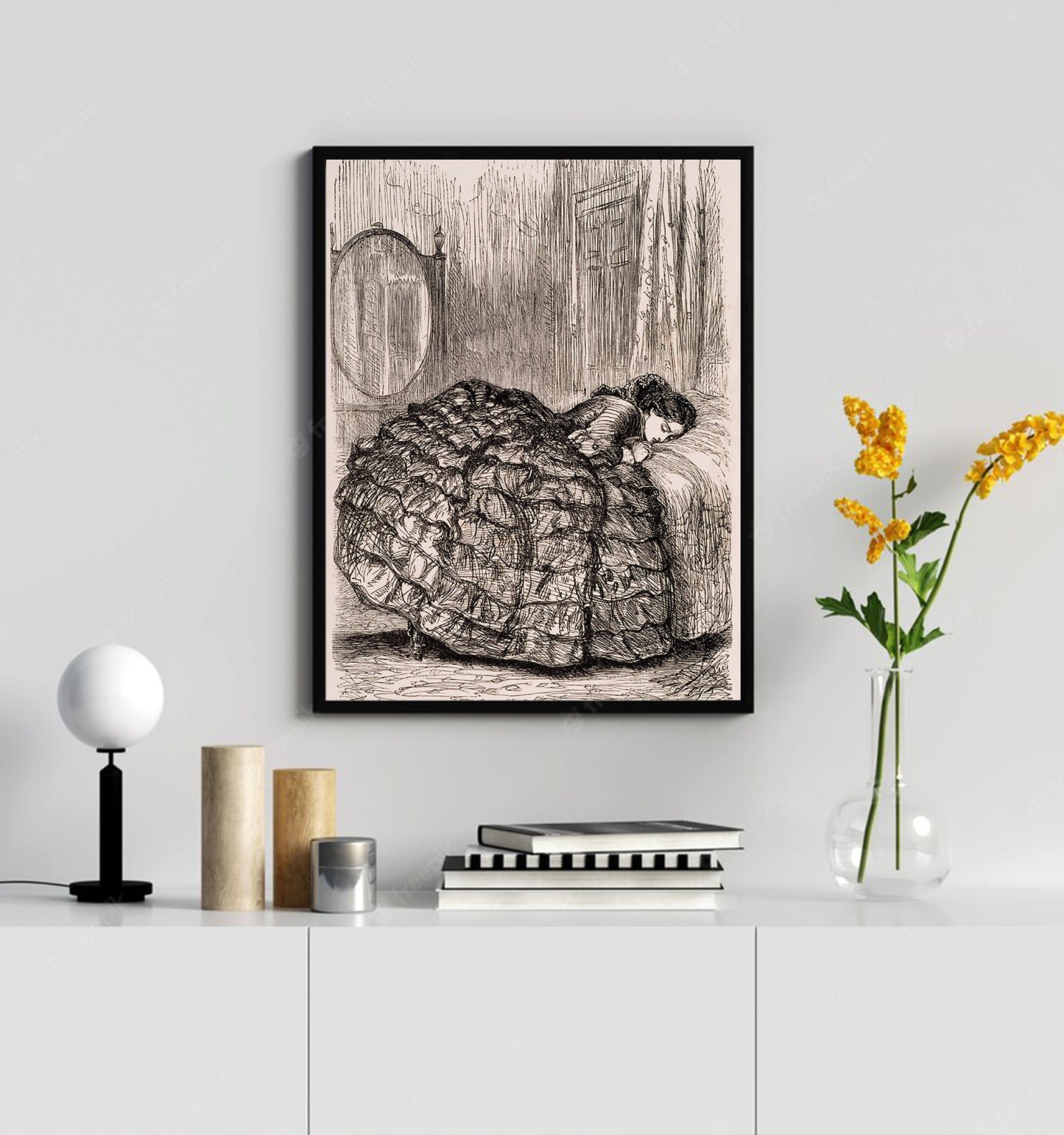 Sleeping Lady Sketch Art Framed Poster