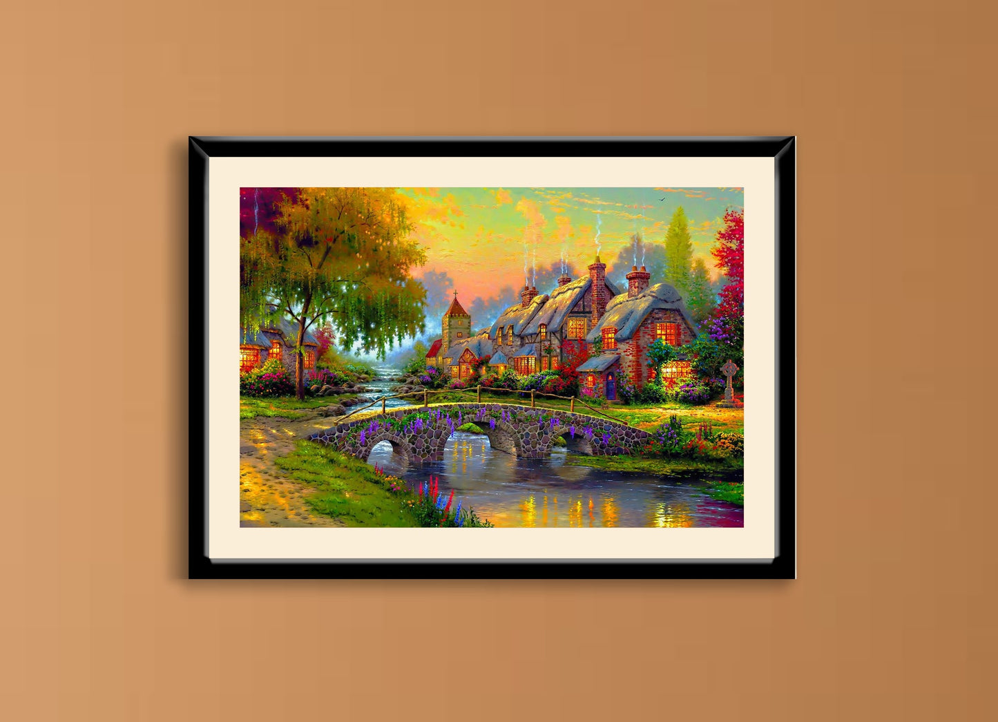 Houses by the Colorful Bridge- Art Framed Poster