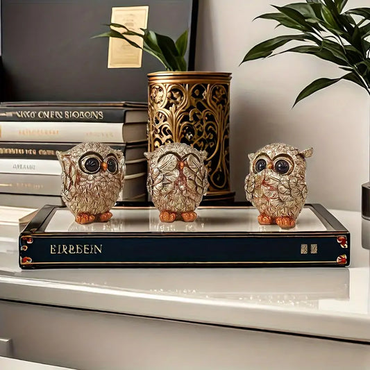 3pcs Creative Big-Eyed Golden Owls