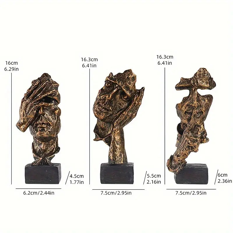 3pcs Retro Silence Golden Thinker Resin Crafts