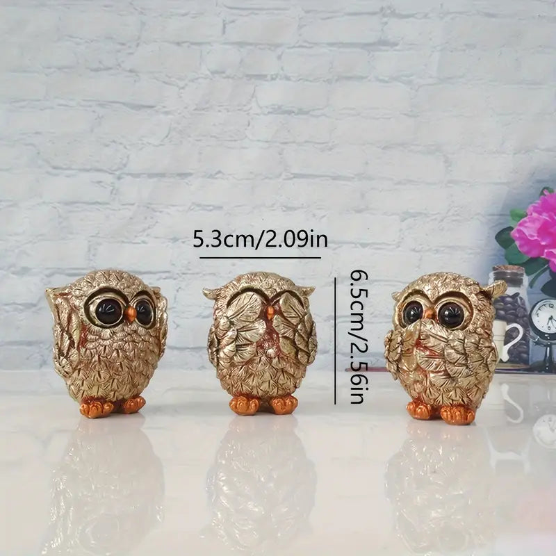 3pcs Creative Big-Eyed Golden Owls