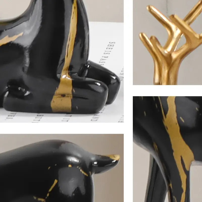 2pcs Black Golden Deer Sculpture Decoration