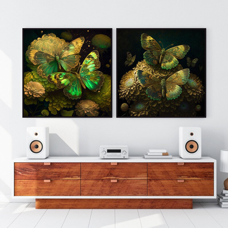 Butterflies on Chrysanthemums Digital Art Framed Poster