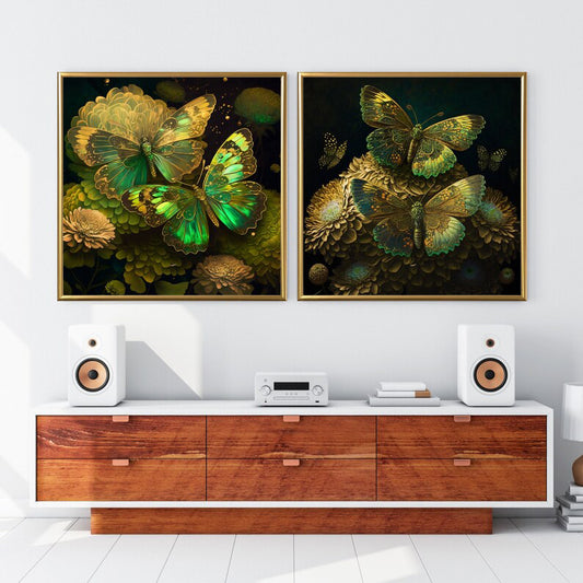 Butterflies on Chrysanthemums Digital Art Framed Poster