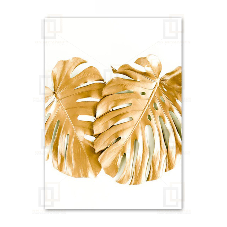 Abstract Golden Monstera Leaves Framed Wall Art