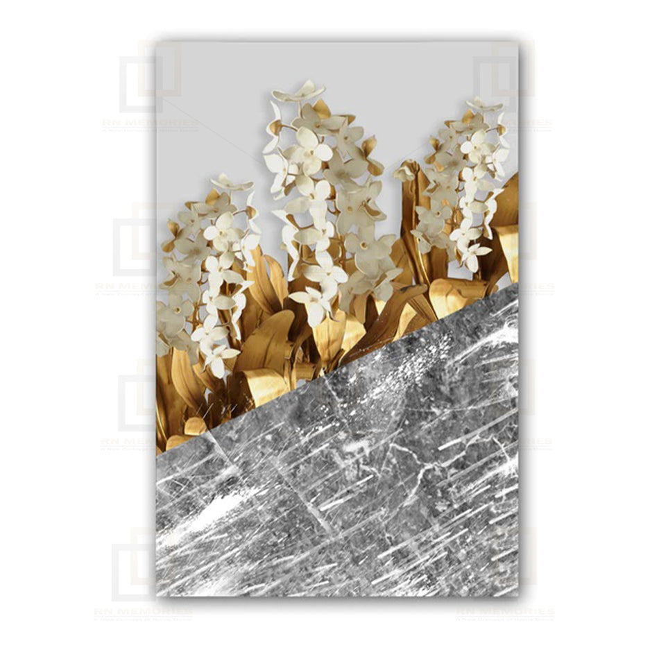 Abstract Golden Monstera Leaves Wall Art