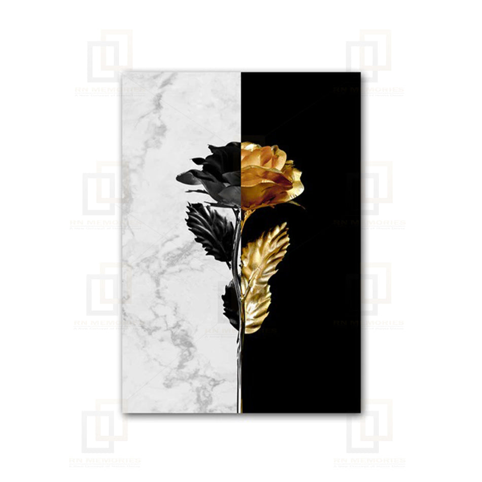 Golden Flower on Marble with Geometric Lines