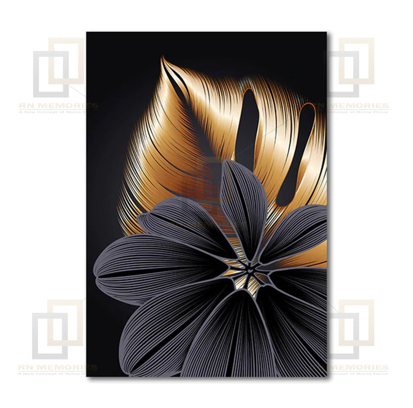 Black Golden Plant Leaf Framed Digital Prints