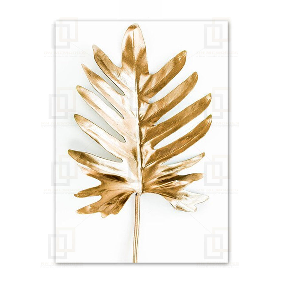 Abstract Golden Monstera Leaves Framed Wall Art