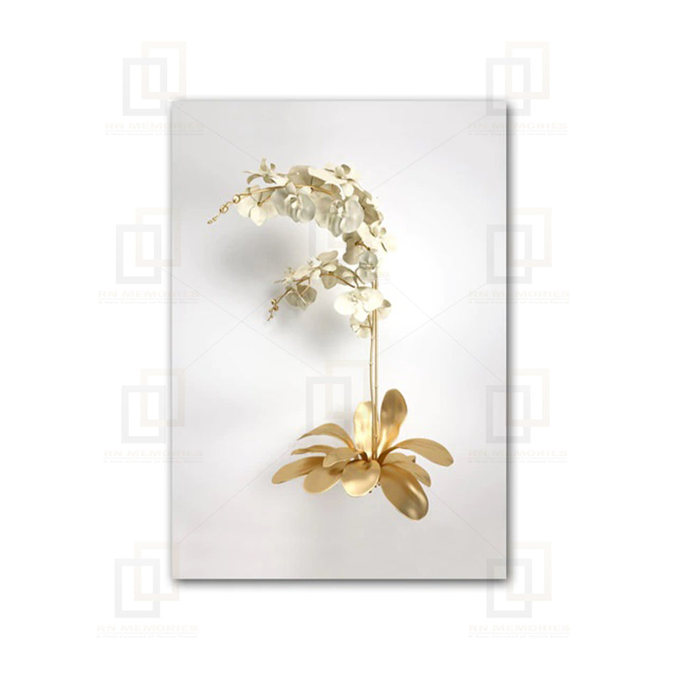 Golden Flower on Marble with Geometric Lines