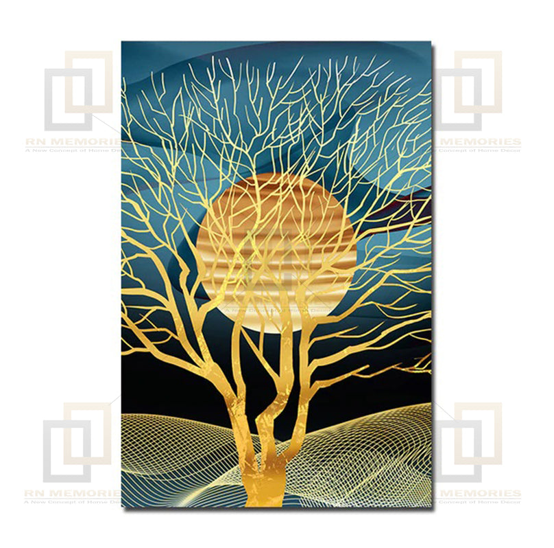 Golden Abstract Deer Tree Art Framed Digital Prints