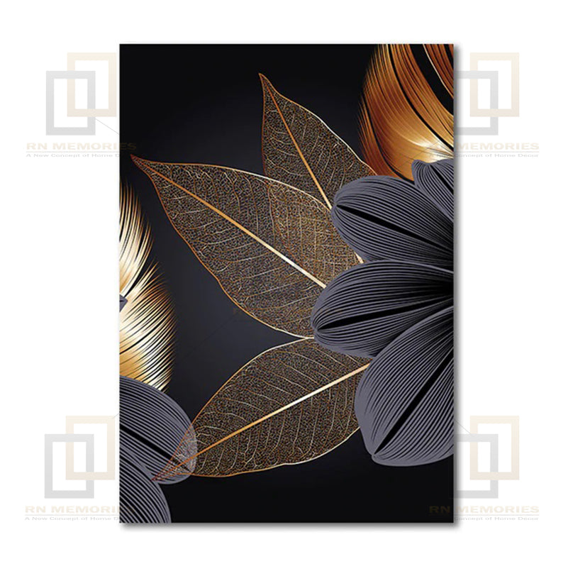 Black Golden Plant Leaf Framed Digital Prints