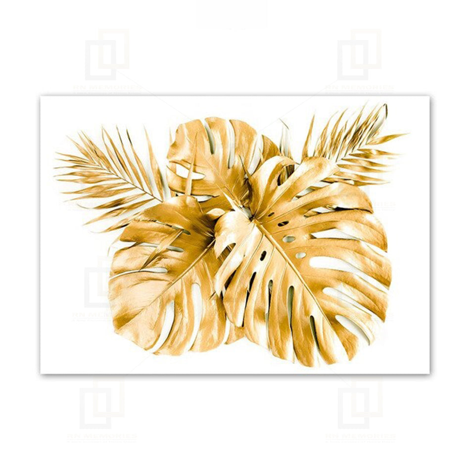 Abstract Golden Monstera Leaves Framed Wall Art