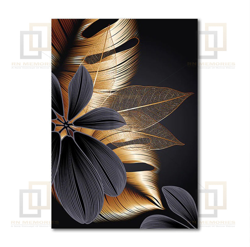 Black Golden Plant Leaf Framed Digital Prints