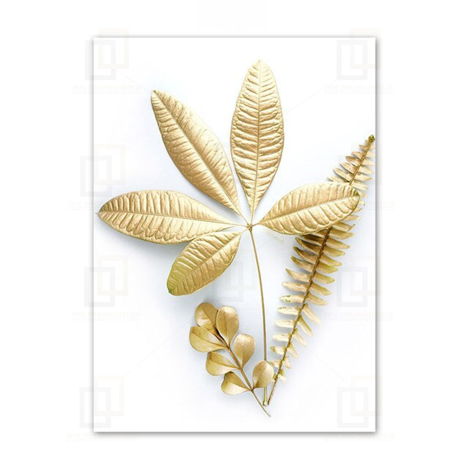 Abstract Golden Monstera Leaves Framed Wall Art