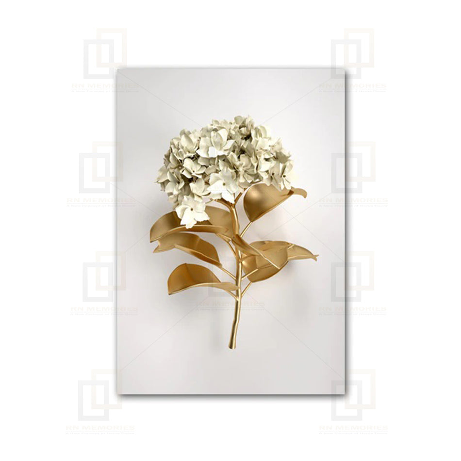 Golden Flower on Marble with Geometric Lines