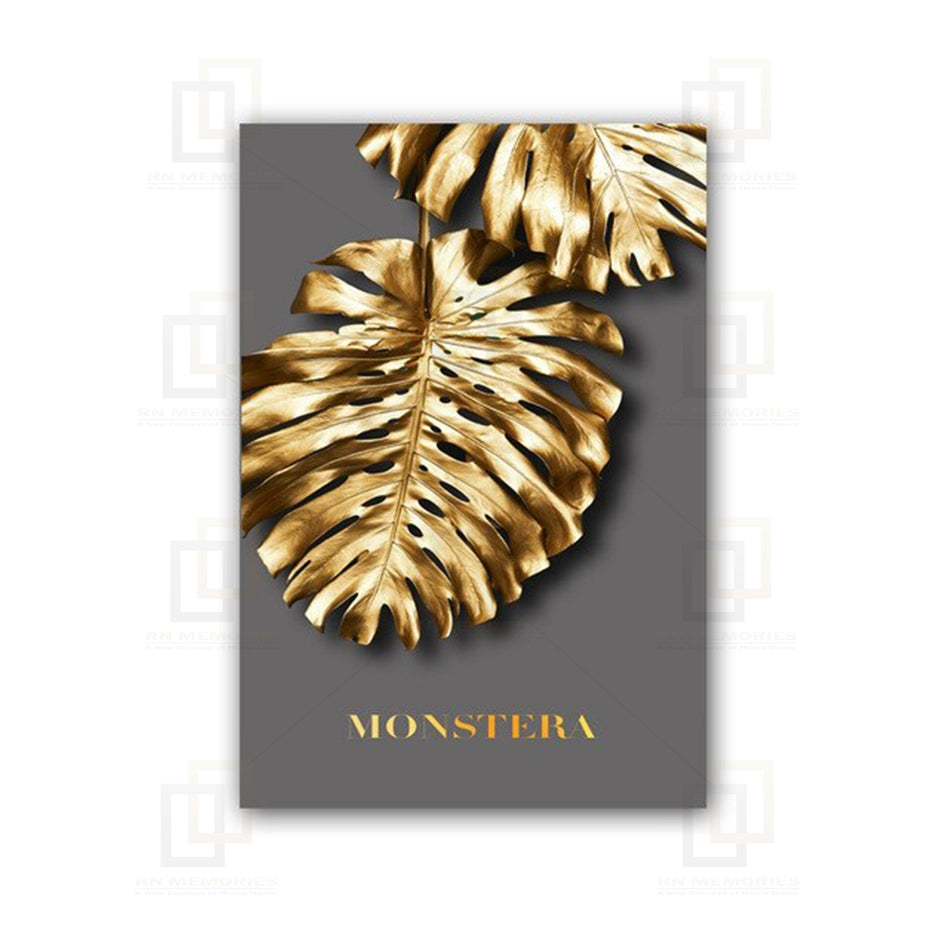 Abstract Golden Monstera Leaves Wall Art