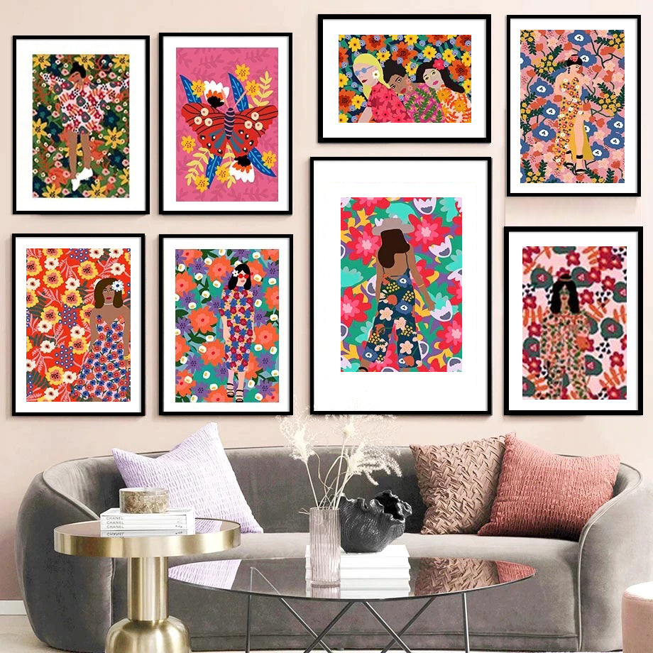 Colorful Abstract Girls Framed Wall Arts