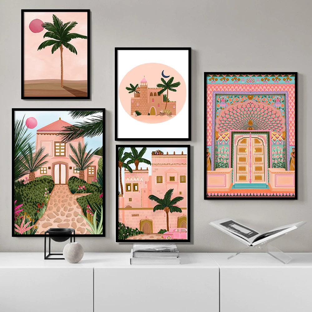 Pink Lotus and Palm Framed Wall Arts