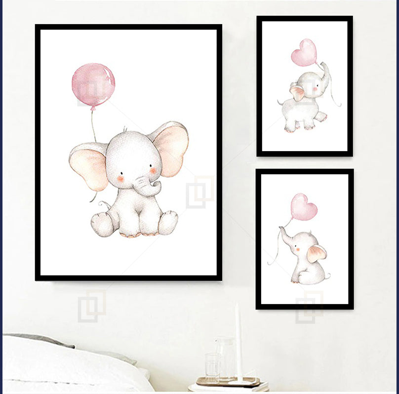 Cute Elephant Kids Room Wall Art Framed Prints