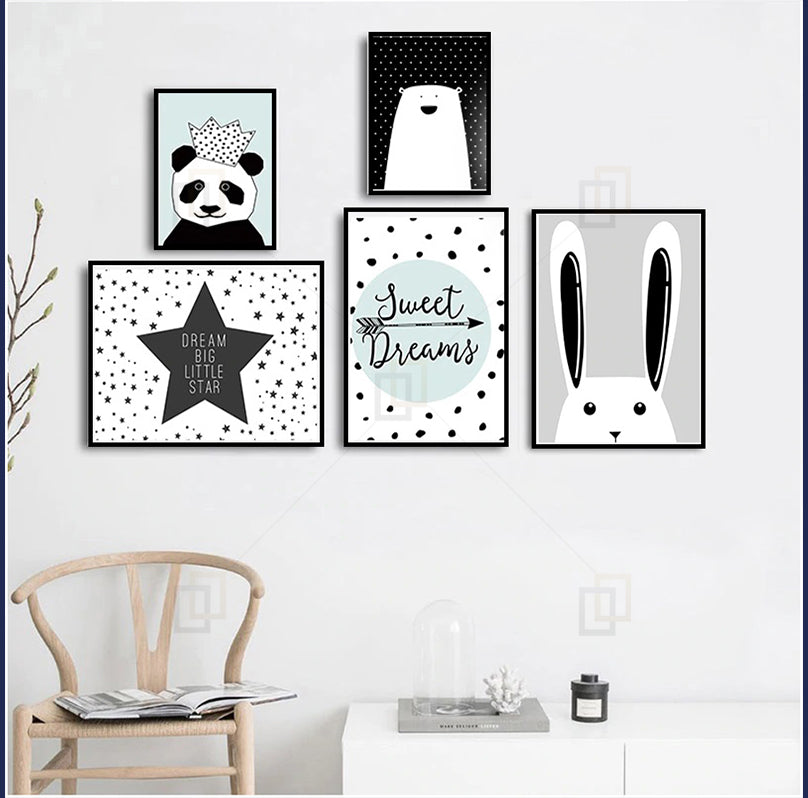 Nordic Panda Kids Wall Art Framed Prints