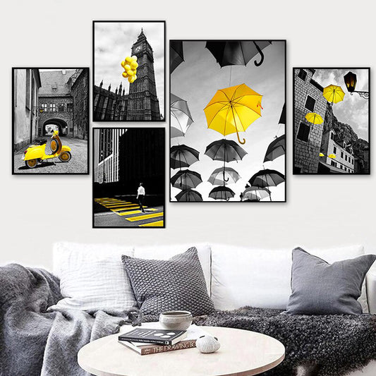 Yellow Minimalist Umbrella Framed Wall Arts