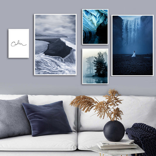 Blue Water Fall Landscape Wall Art Framed Digital Prints