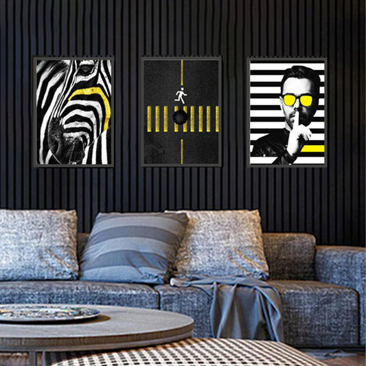 Modern Minimalist Man and Zebra Framed Digital Prints