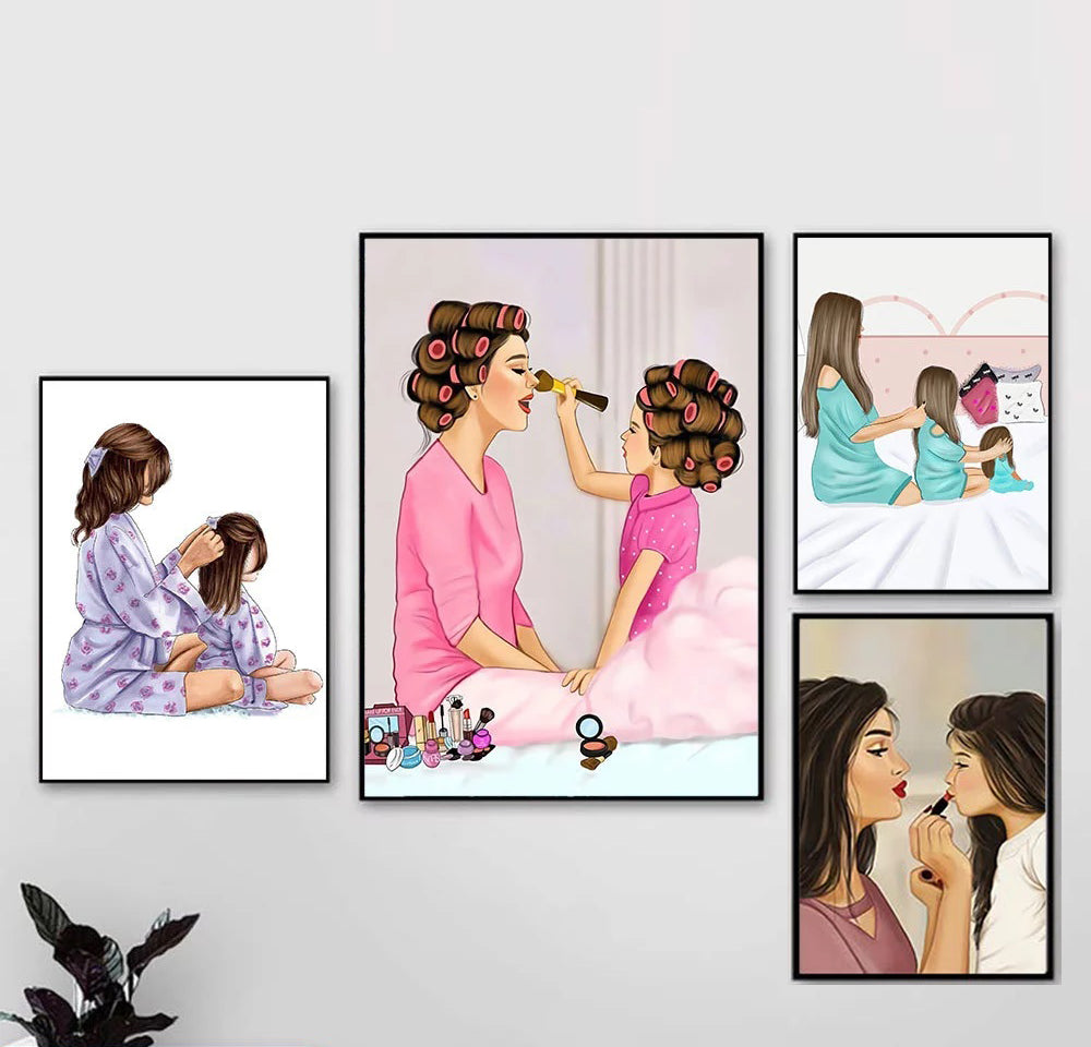 Mother and Daughter Makeup Framed Posters