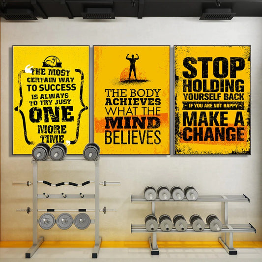 Yellow Fitness Motivational Quotes Wall Art Frames Prints
