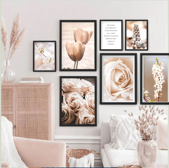 Nordic Beige Flowers Wall Art framed Prints