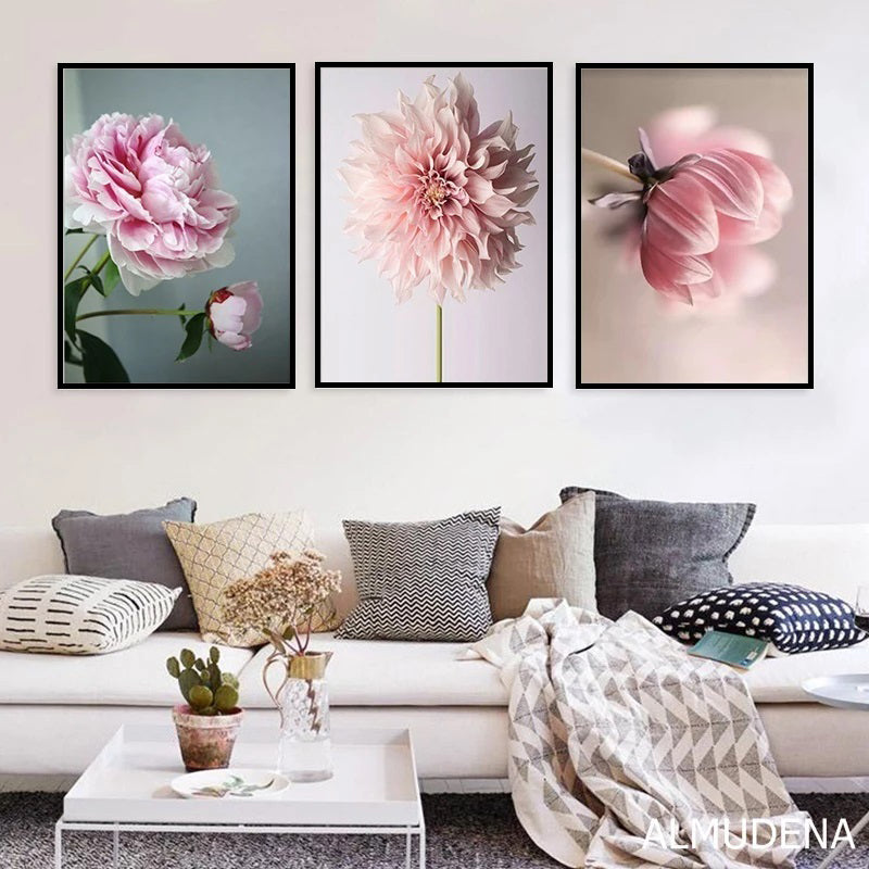 Beauty Life Pink Flowers Framed Wall Arts