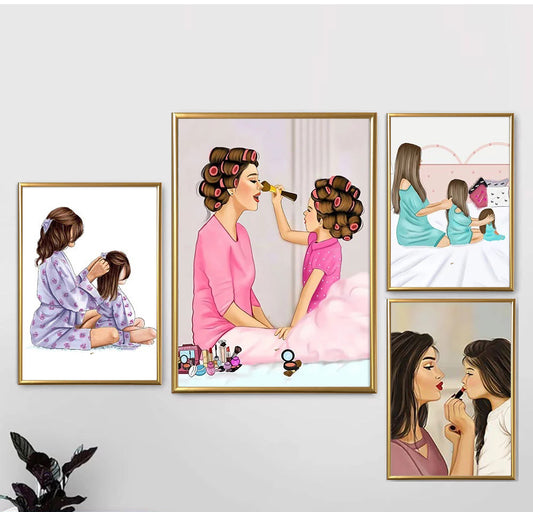 Mother and Daughter Makeup Framed Posters