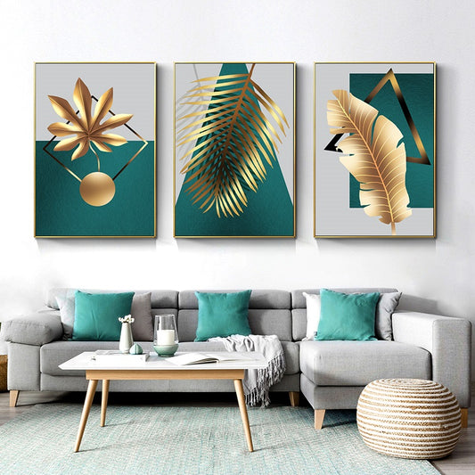 Modern Abstract Golden Leaves Framed Posters