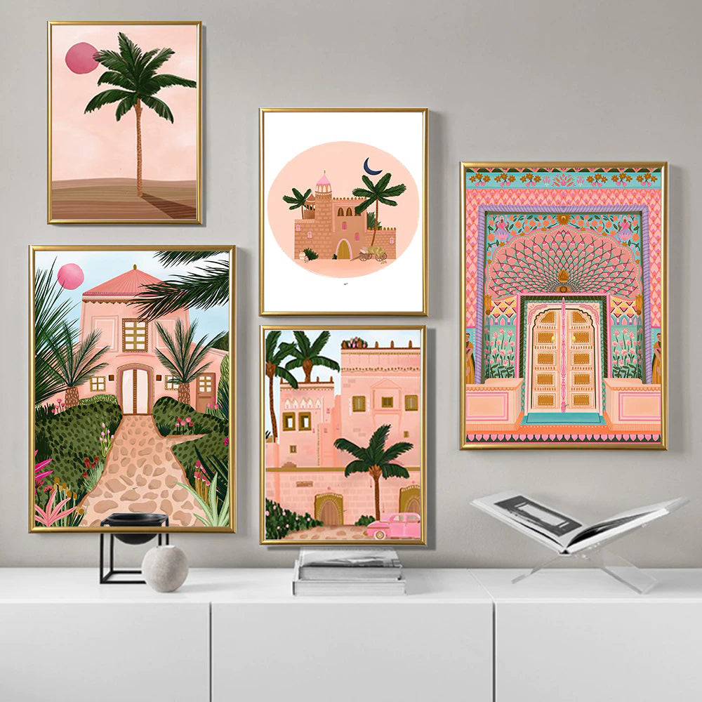 Pink Lotus and Palm Framed Wall Arts