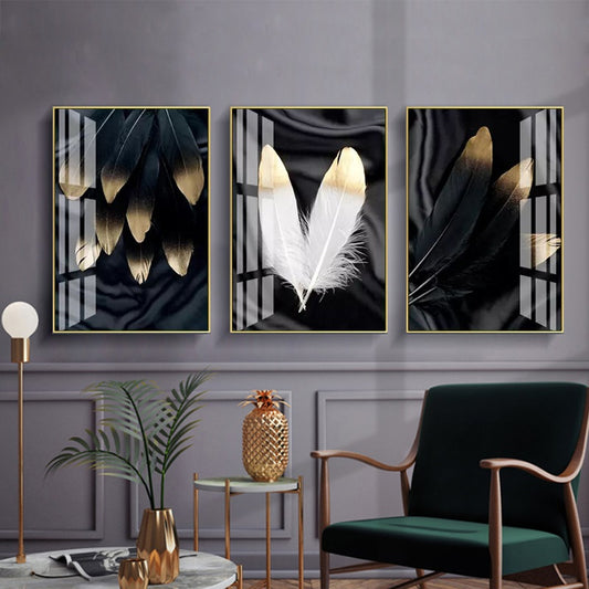 Modern Black and White Feather Framed Posters