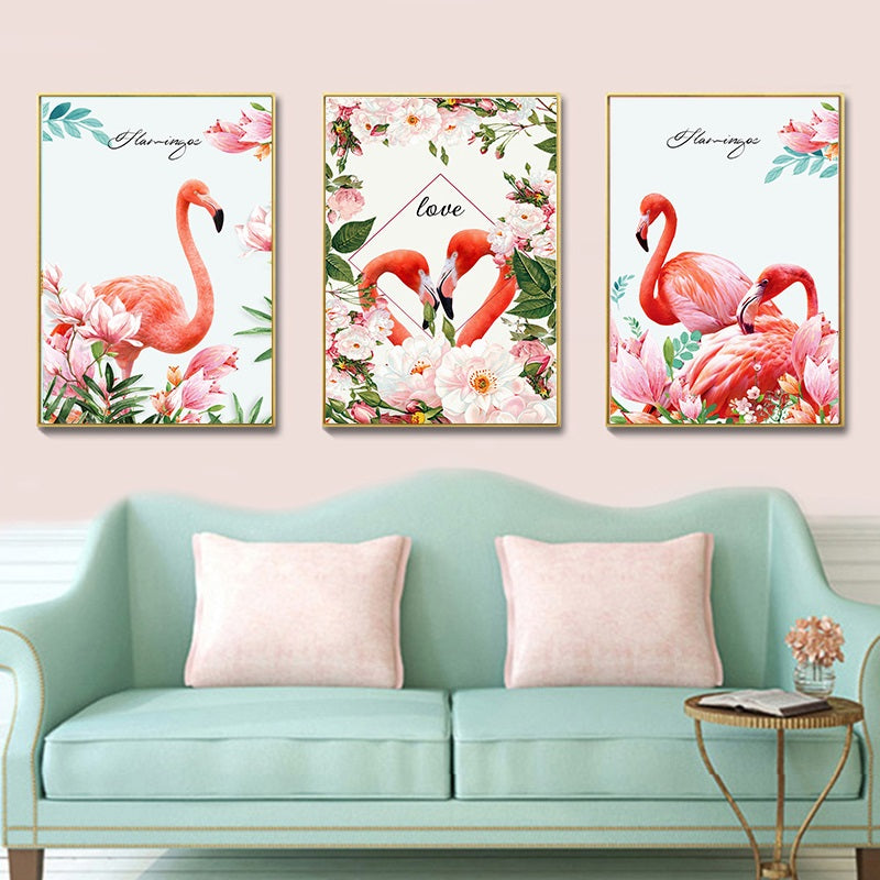 Pink Nordic Romantic Flamingo Framed Wall Posters