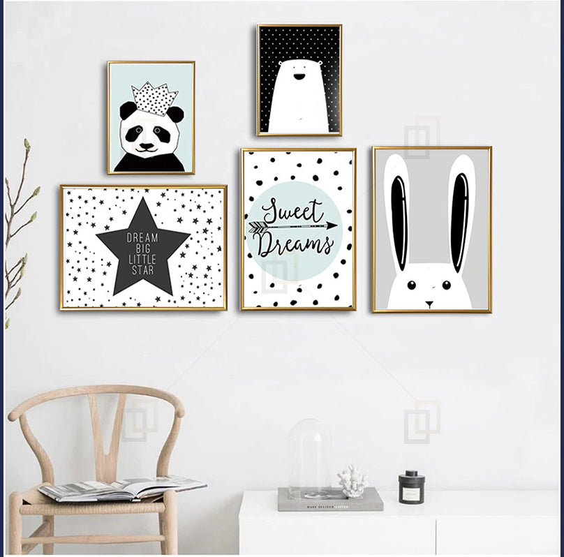 Nordic Panda Kids Wall Art Framed Prints