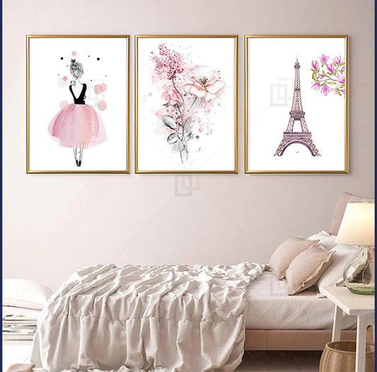 Cute Pink Ballerina Kids Girls Room Wall Décor Framed Prints