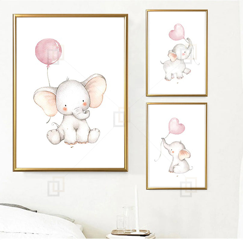 Cute Elephant Kids Room Wall Art Framed Prints